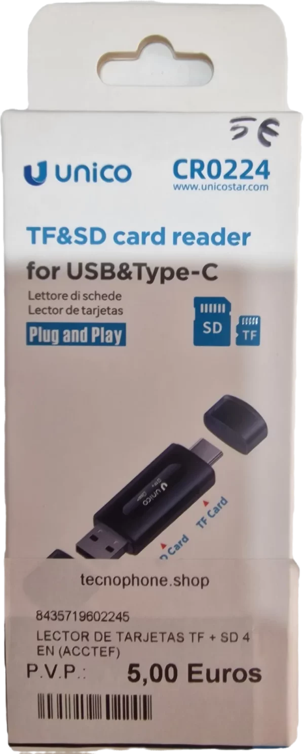 LECTOR DE TARJETAS TF + SD 4 USB/TIPO C