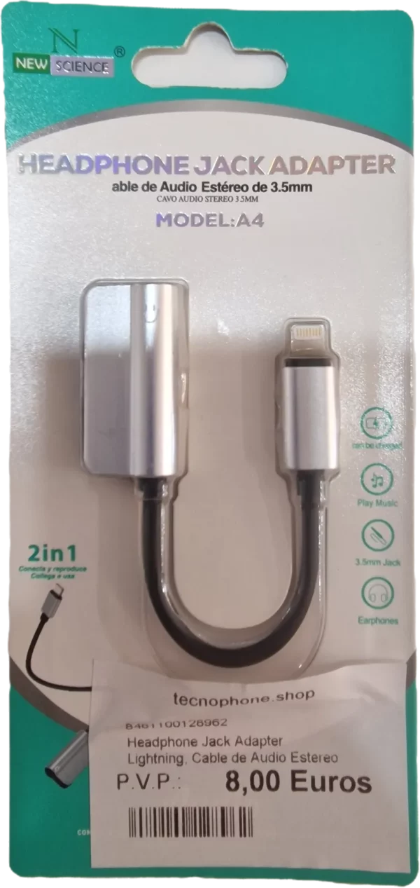 HEADPHONE JACK ADAPTER LIGHTNING, CABLE DE AUDIO ESTEREO DE 3.5MM
