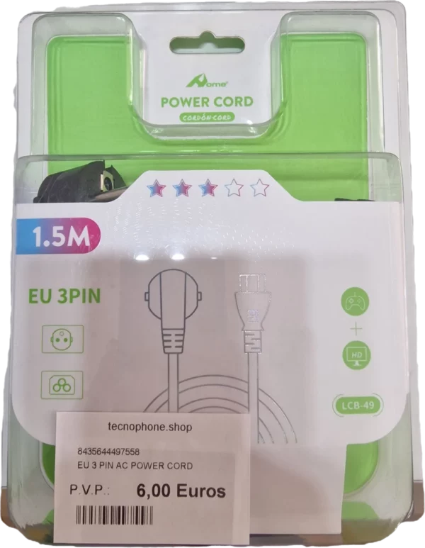 EU 3 PIN AC POWER CORD