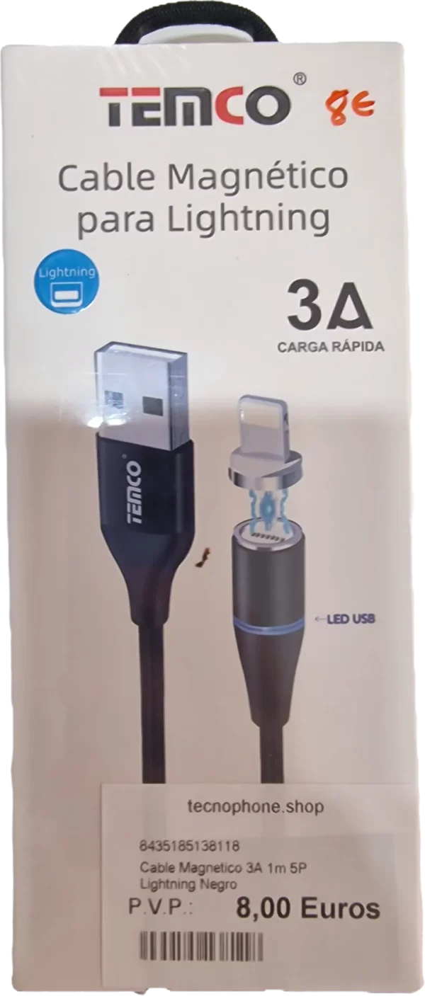 CABLE MAGNETICO 3A 1M 5P LIGHTNING NEGRO