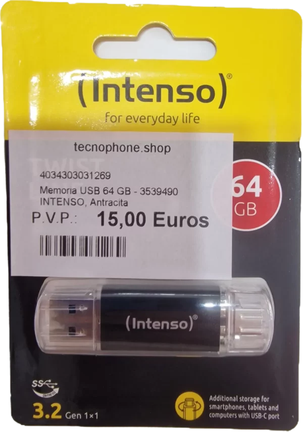 Memoria USB 64 GB Intenso – USB Tipo C, USB A 3.2