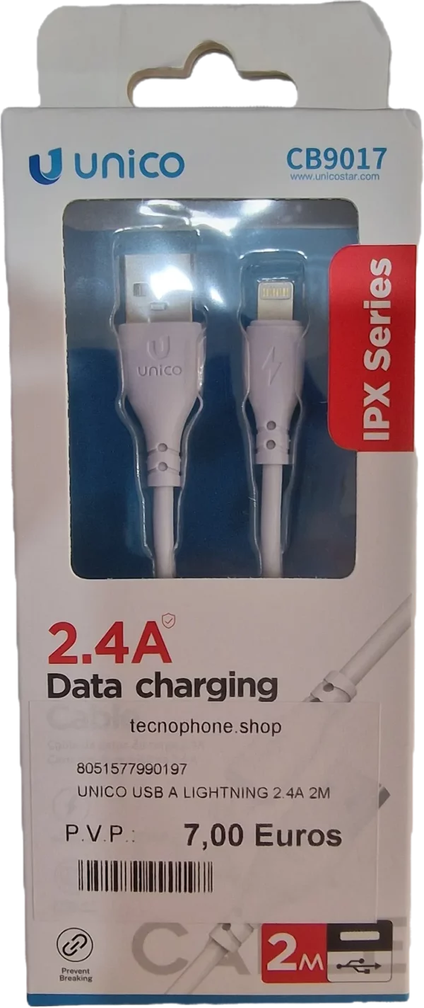 UNICO USB-C A LIGHTNING 2.4A 2M