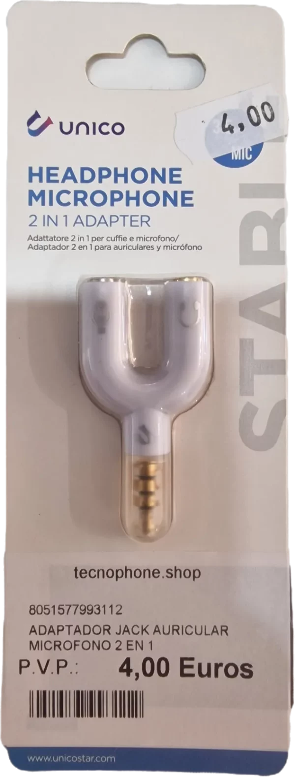 ADAPTADOR JACK AURICULAR 2 EN 1