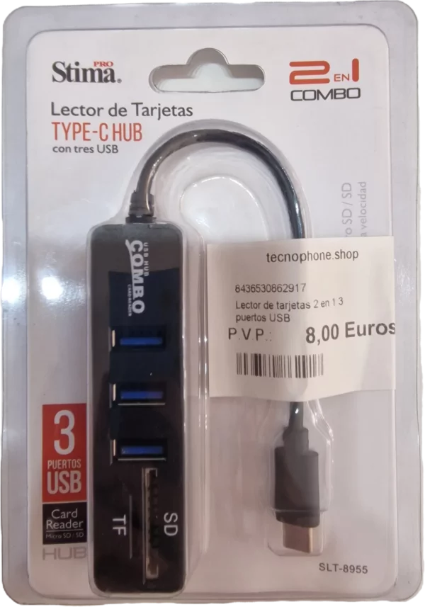 LECTOR TARJETAS 2 EN 1 3 PUERTOS USB