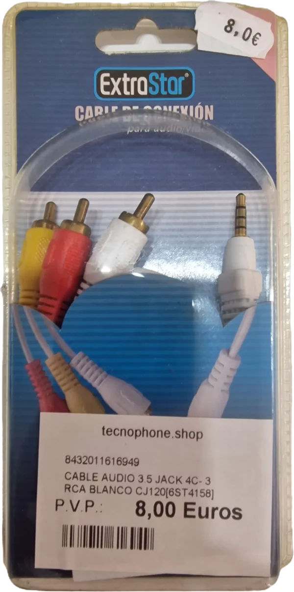 CABLE AUDIO 3.5 JACK 4C- 3 RCA BLANCO CJ120
