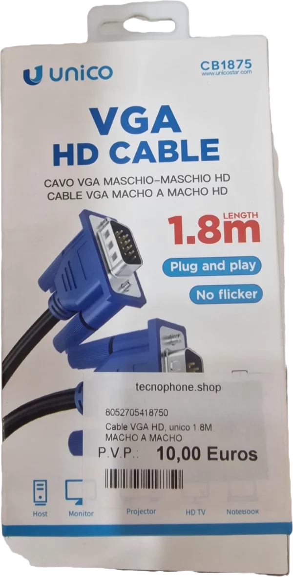 CABLE VGA CB1875 DE 1,8 M, COLOR AZUL, CERTIFICADO