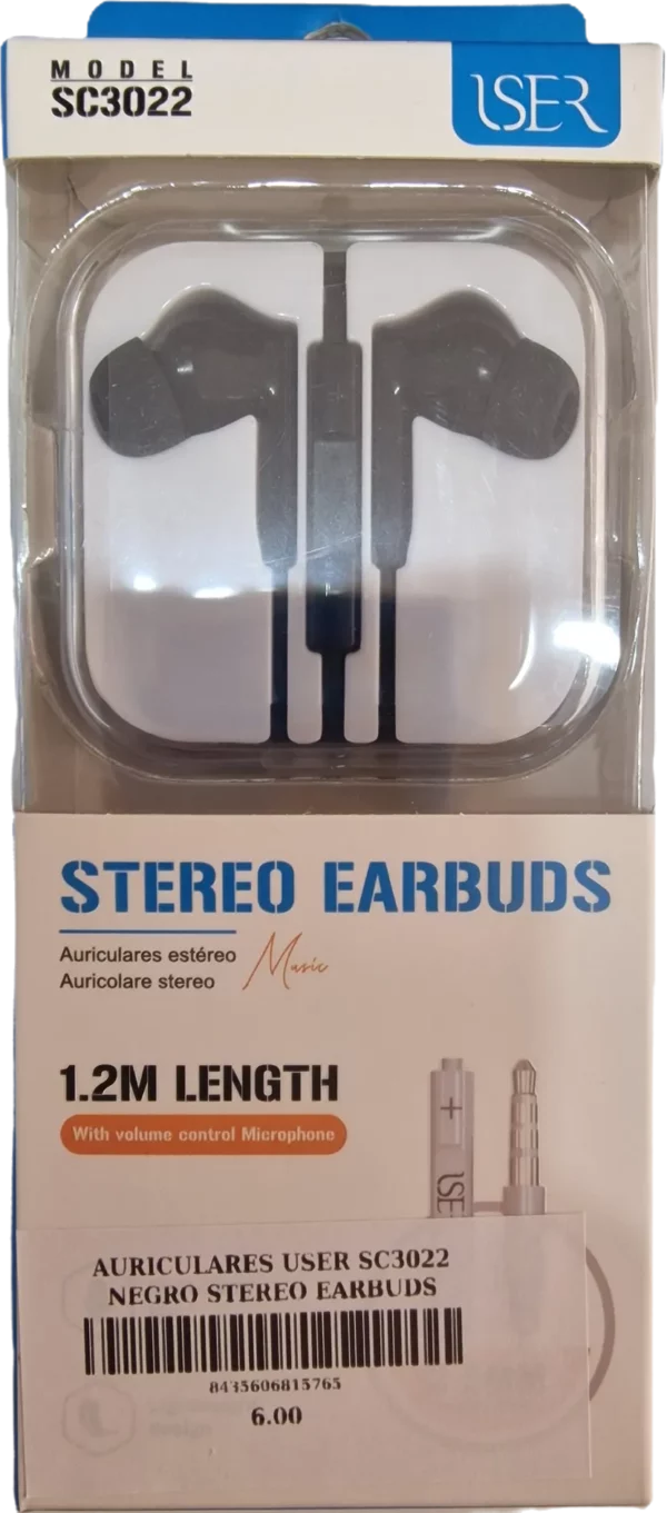 AURICULARES USER SC3022 NEGRO STEREO EARBUDS