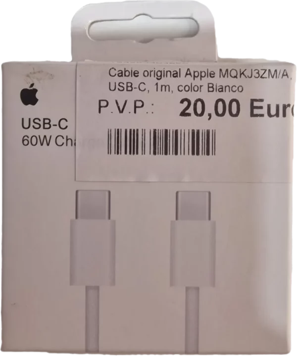 CABLE ORIGINAL APPLE MQKJ3ZM/A, USB-C, 1M, COLOR BLANCO
