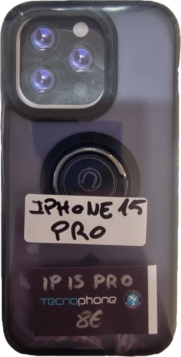 FUNDA IPHONE 15 PRO IMAN CON SOPORTE SMOKED NEGRA